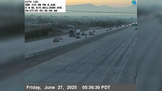 Traffic Cam Rancho Cucamonga › East: I-210 : (120) 0.8 Miles East of Milliken