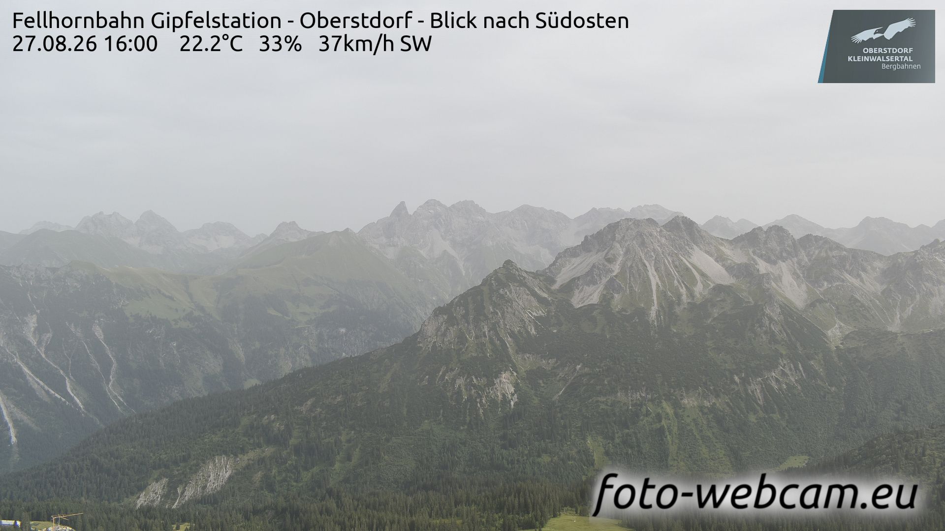 Traffic Cam Gemeinde Mittelberg: Fellhornbahn Gipfelstation - Oberstdorf - Blick nach Südosten