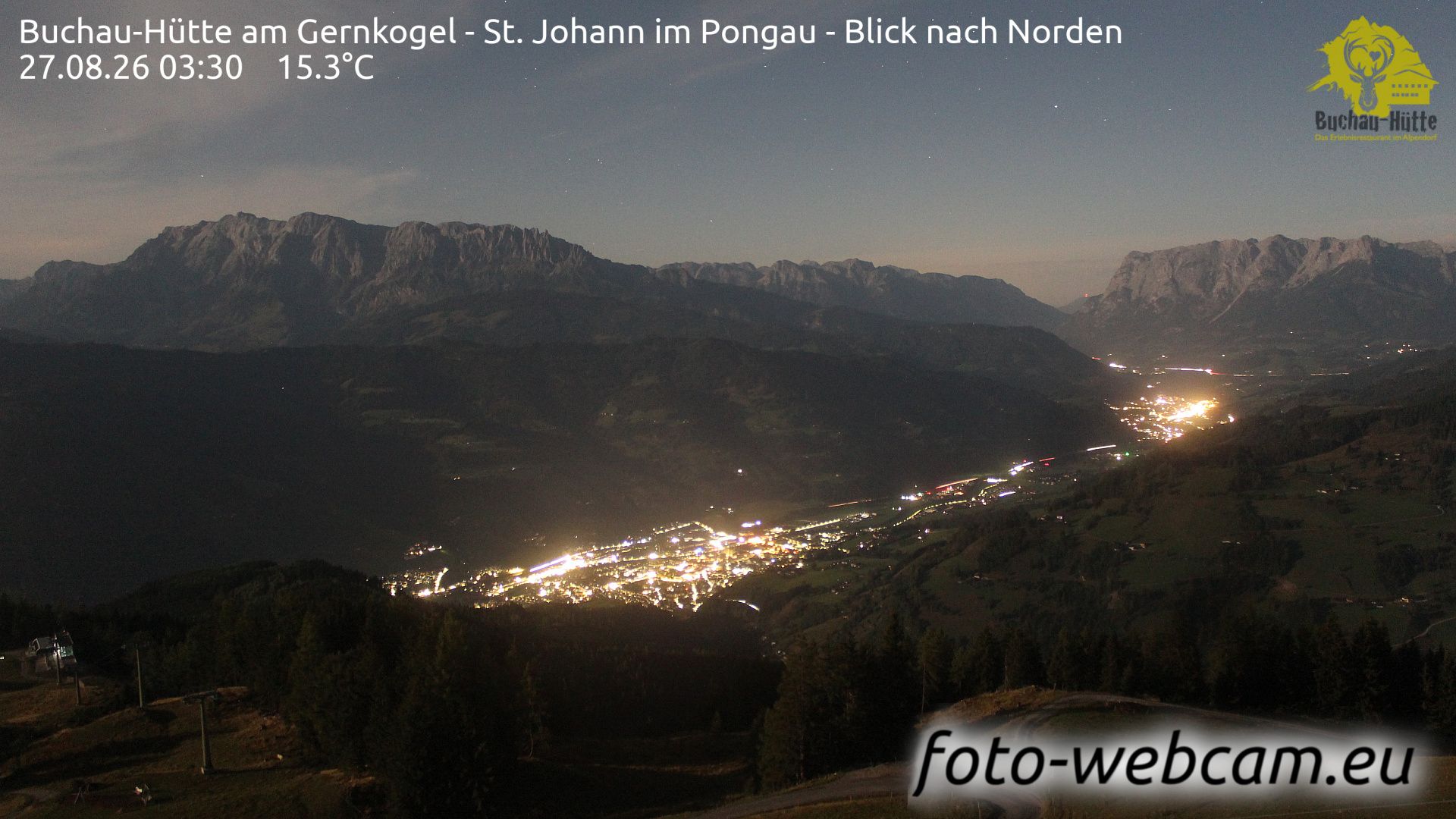 Traffic Cam Sankt Johann im Pongau: Buchau-Hütte am Gernkogel - St. Johann im Pongau - Blick nach Norden