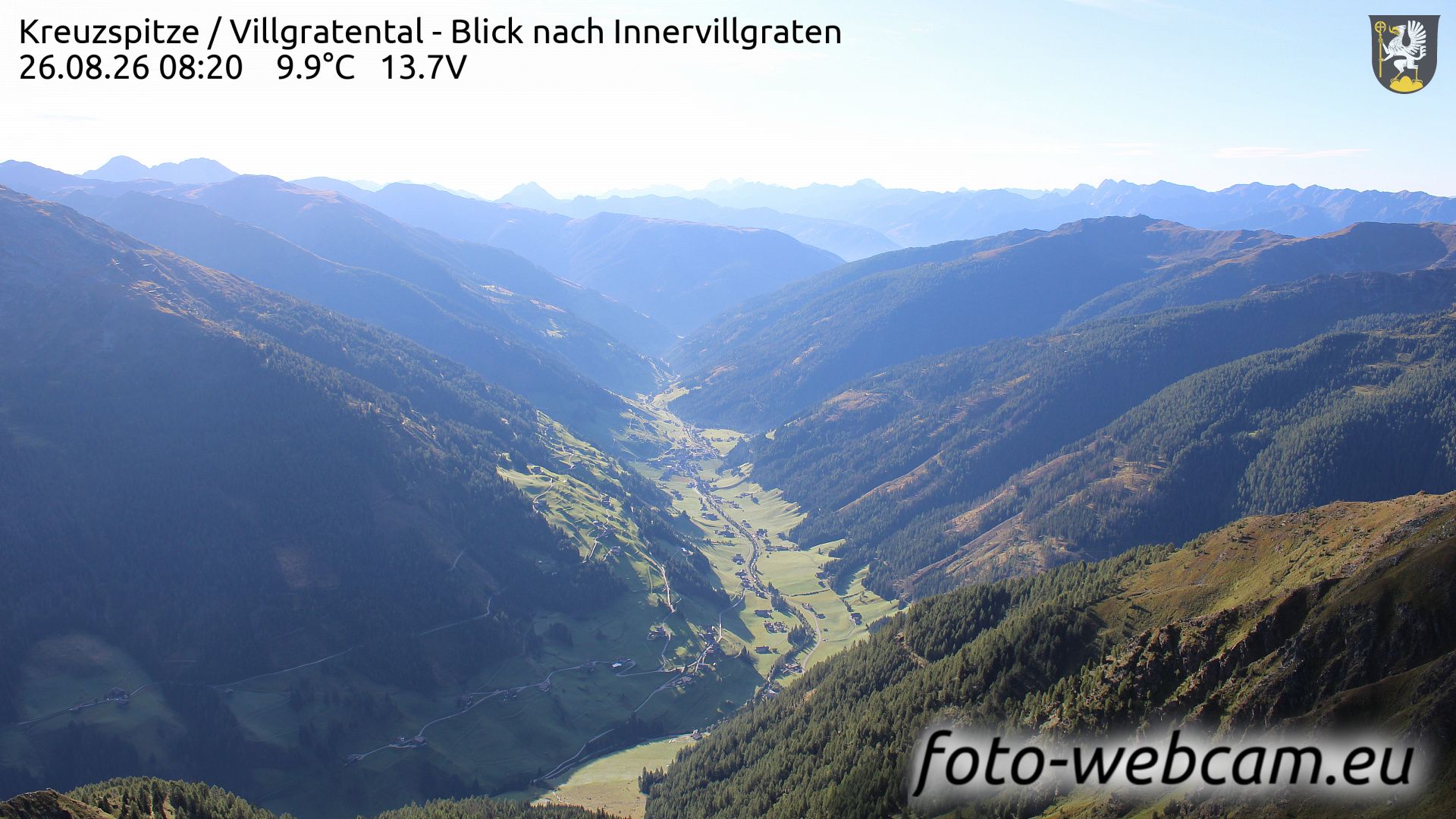 Traffic Cam Gemeinde Innervillgraten: Kreuzspitze - Villgratental - Blick nach Innervillgraten