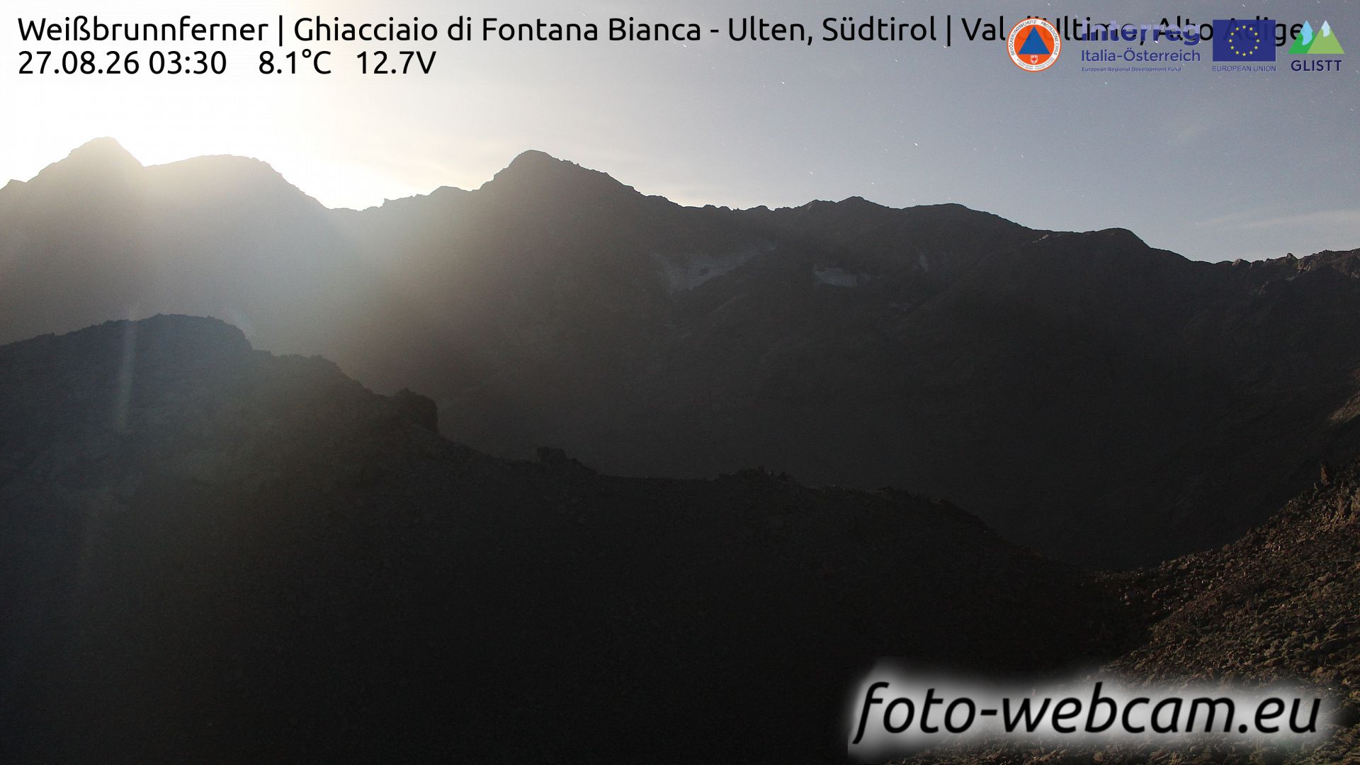 Traffic Cam Ulten - Ultimo: Weißbrunnferner | Ghiacciaio di Fontana Bianca - Südtirol | Val d’ - Alto Adige