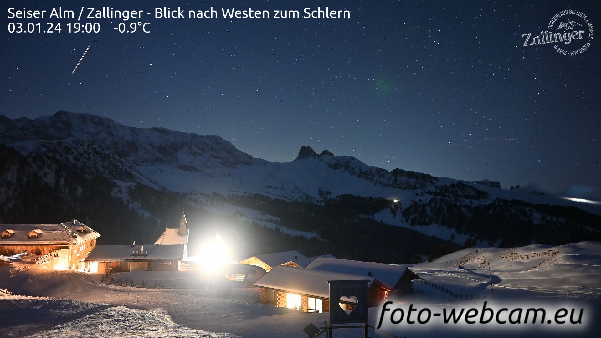 Traffic Cam Kastelruth - Castelrotto: Seiser Alm - Zallinger - Blick nach Westen zum Schlern