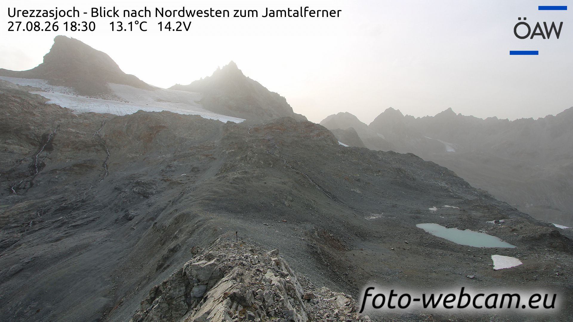 Traffic Cam Scuol: Urezzasjoch - Blick nach Nordwesten zum Jamtalferner