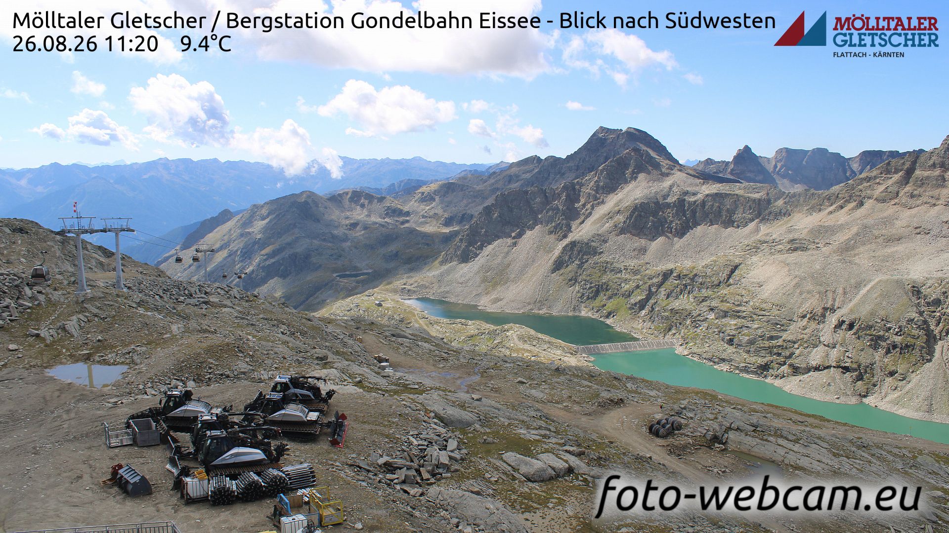Traffic Cam Innerfragant: Mölltaler Gletscher - Bergstation Gondelbahn Eissee - Blick nach Südwesten