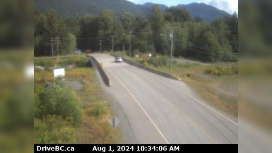 Traffic Cam Regional District of Kitimat-Stikine › East: Hwy 113, near the Village of Laxgalts'ap in the Nass Valley, looking eastbound