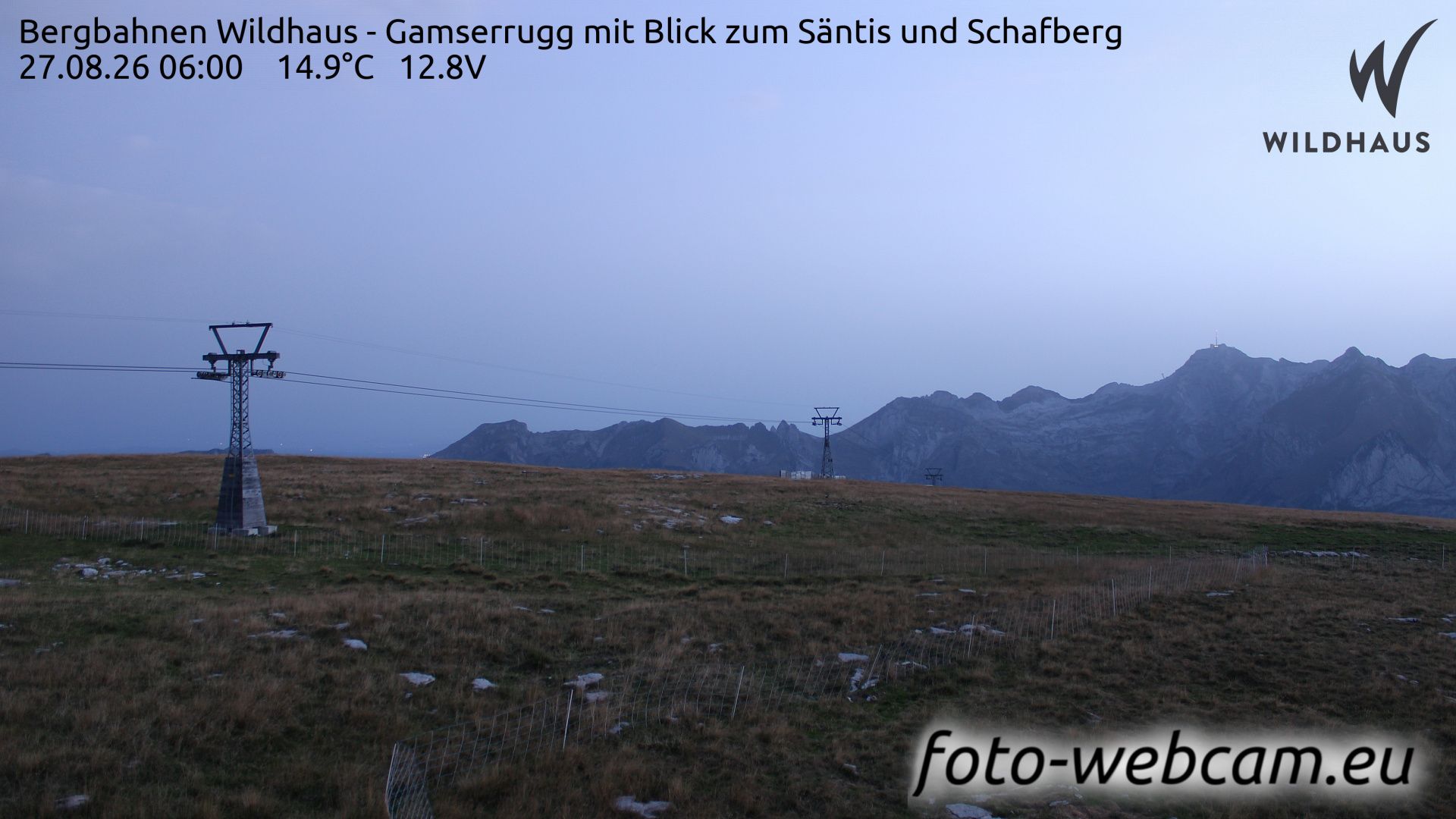 Traffic Cam Wildhaus-Alt St. Johann: Bergbahnen Wildhaus - Gamserrugg mit Blick zum Säntis und Schafberg