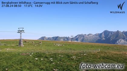 Wildhaus-Alt St. Johann: Bergbahnen Wildhaus - Gamserrugg mit Blick zum Säntis und Schafberg