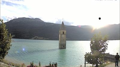 Preview delle webcam di Graun - Curon Venosta: Kirchturm von Altgraun - Reschensee