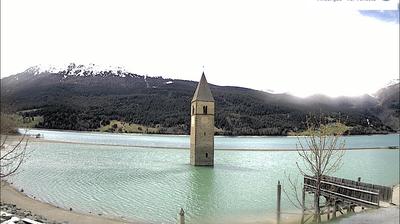 Preview delle webcam di Graun - Curon Venosta: Kirchturm von Altgraun - Reschensee