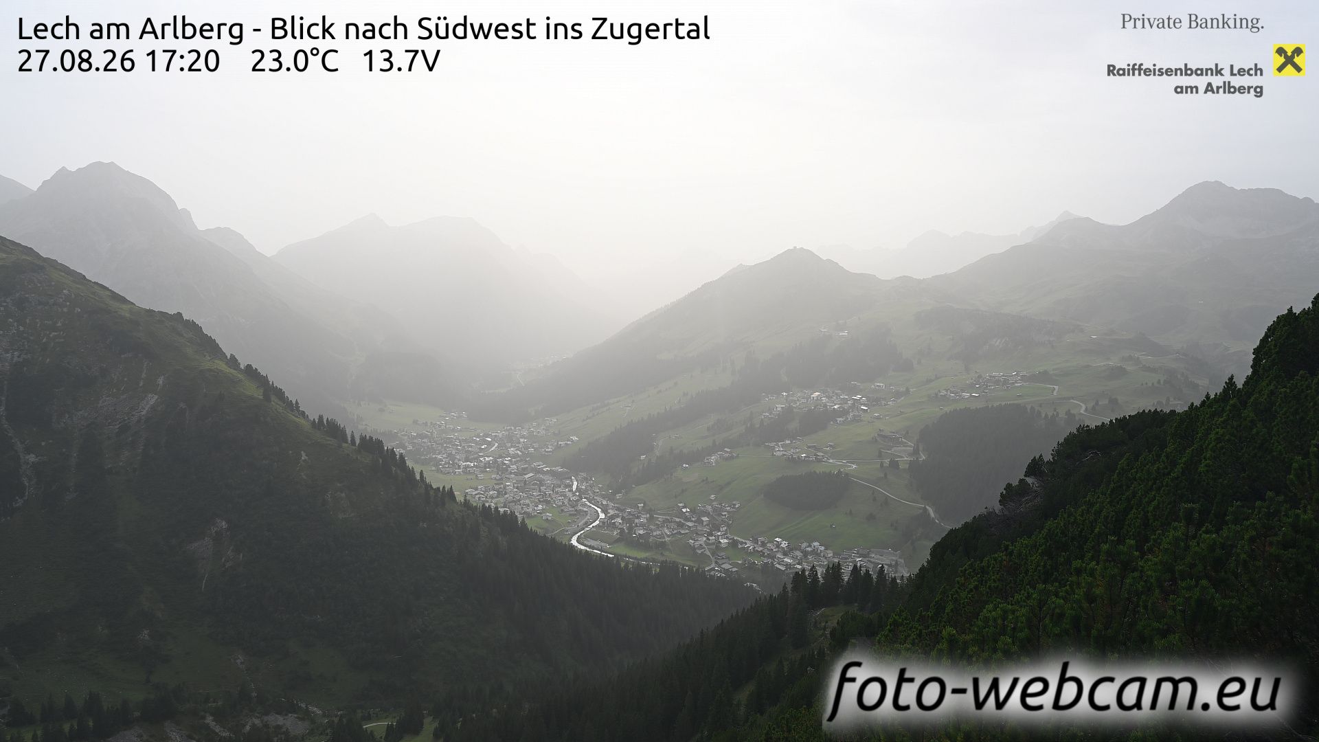 Traffic Cam Gemeinde Lech: Lech am Arlberg - Blick nach Südwest ins Zugertal
