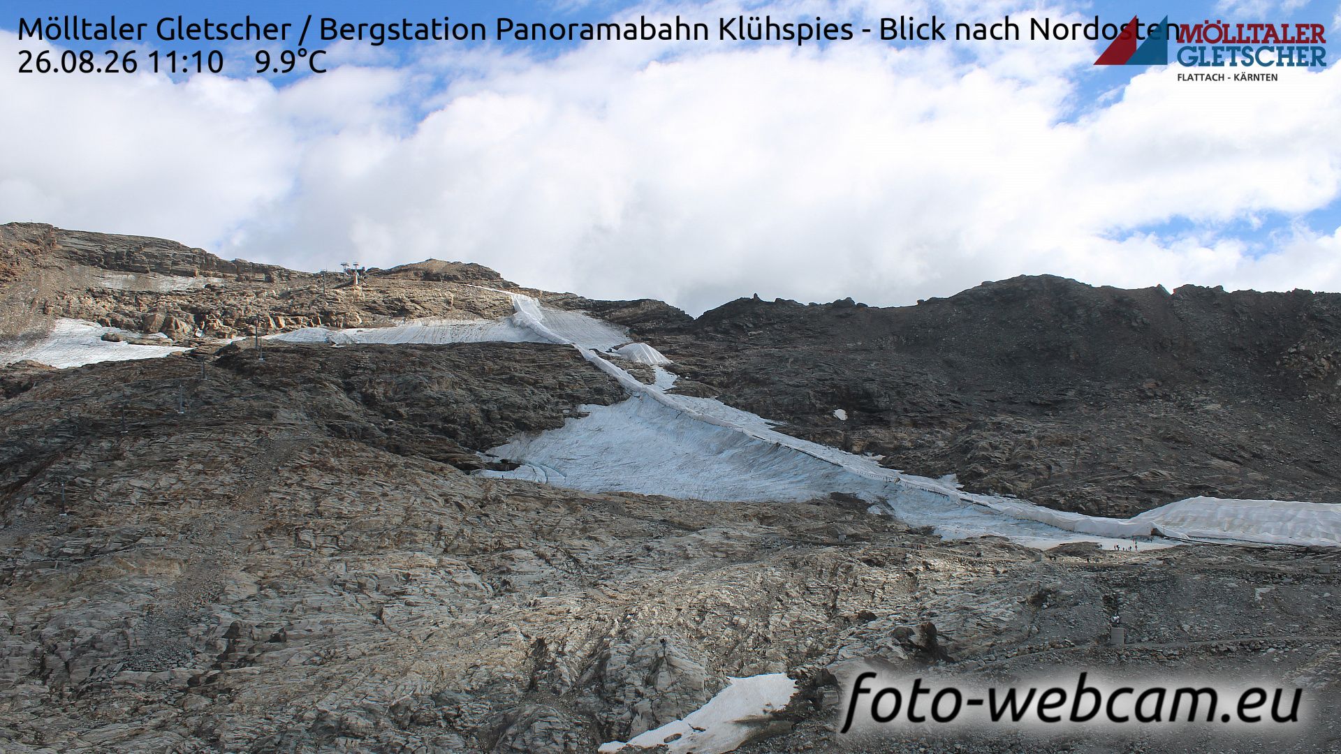 Traffic Cam Innerfragant: Mölltaler Gletscher - Bergstation Panoramabahn Klühspies - Blick nach Nordosten