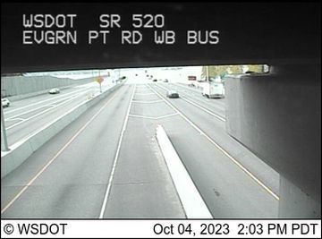 Traffic Cam Clyde Hill: SR 520 at MP 4: Evergreen Pt Rd, WB Bus