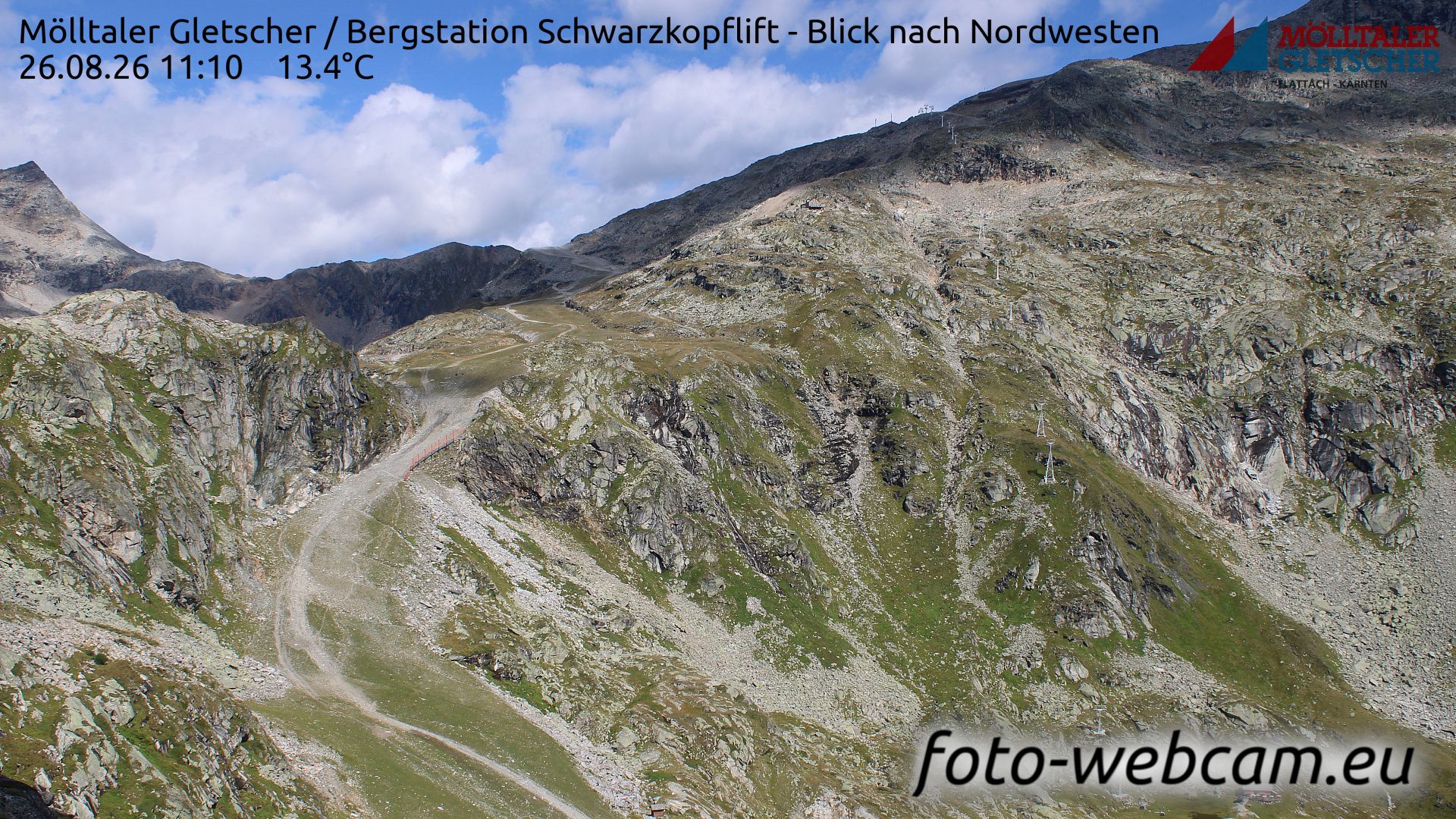 Traffic Cam Gemeinde Sankt Gallenkirch: Mölltaler Gletscher - Bergstation Schwarzkopflift - Blick nach Nordwesten
