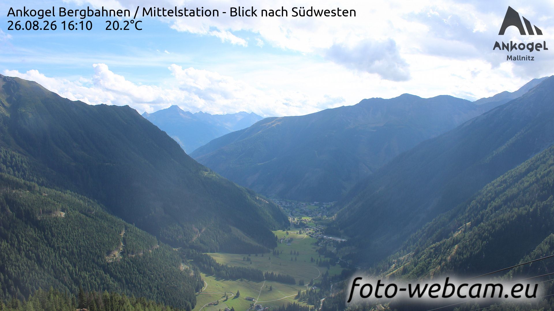 Traffic Cam Mallnitz: Ankogel Bergbahnen - Mittelstation - Blick nach Südwesten