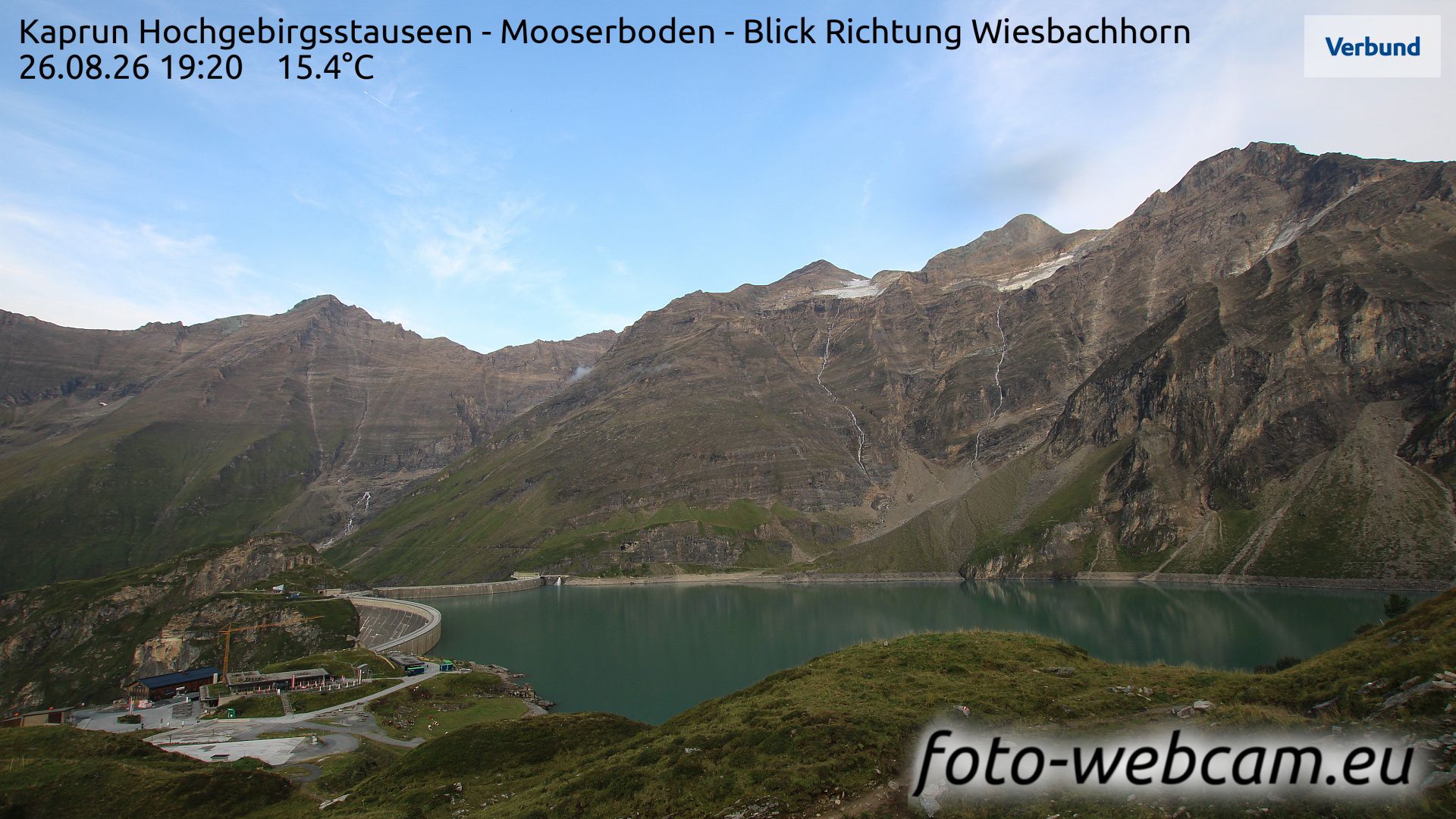 Traffic Cam Enzingerboden: Kaprun Hochgebirgsstauseen - Mooserboden - Blick Richtung Wiesbachhorn