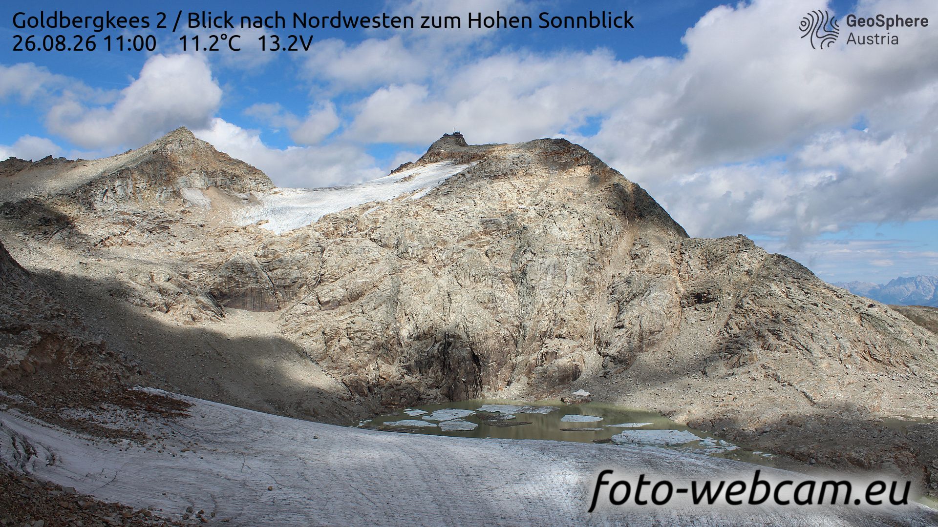 Traffic Cam Schachnern: Goldbergkees 2 - Blick nach Nordwesten zum Hohen Sonnblick