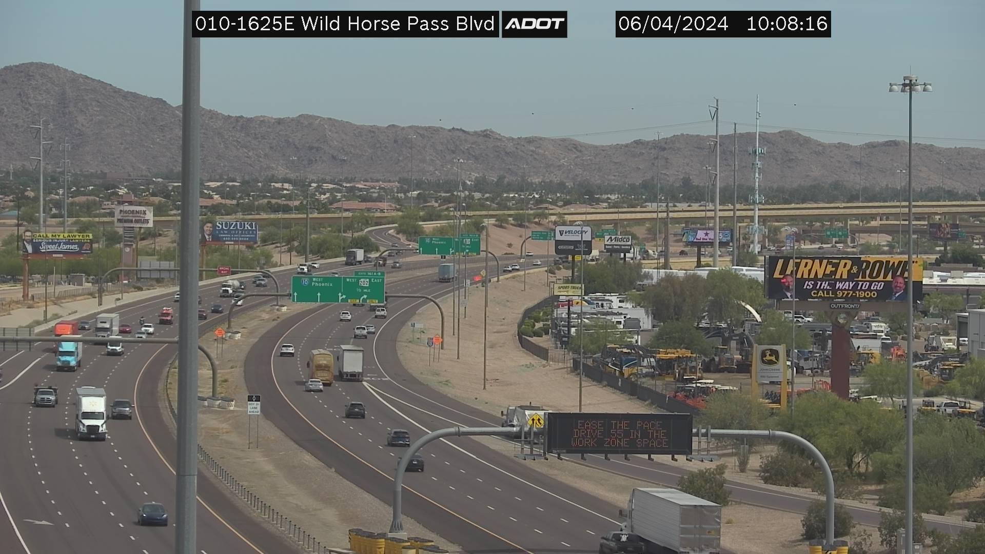 Traffic Cam Guadalupe › East: I-10 EB 162.50 @Wild Horse Pass Blvd