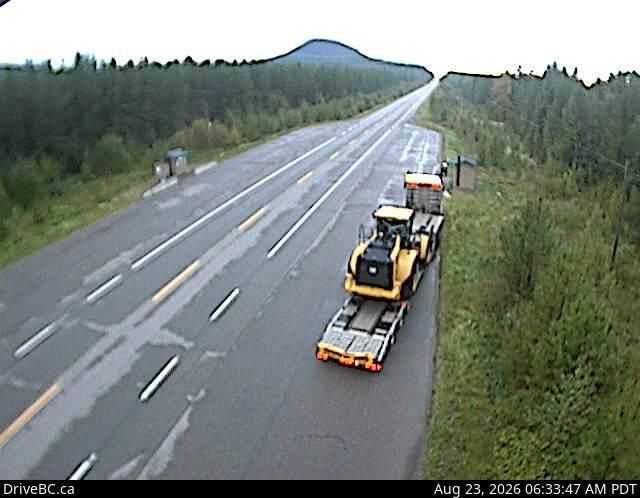 Traffic Cam Regional District of Fraser-Fort George › West: Hwy 16, about 54 km east of Prince George near Purden Lake, looking west