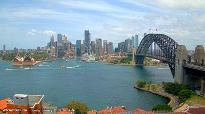 Vista de cámara web de luz diurna desde Sydney CBD: Sydney − Sydney Opera House − Sydney Harbour Bridge