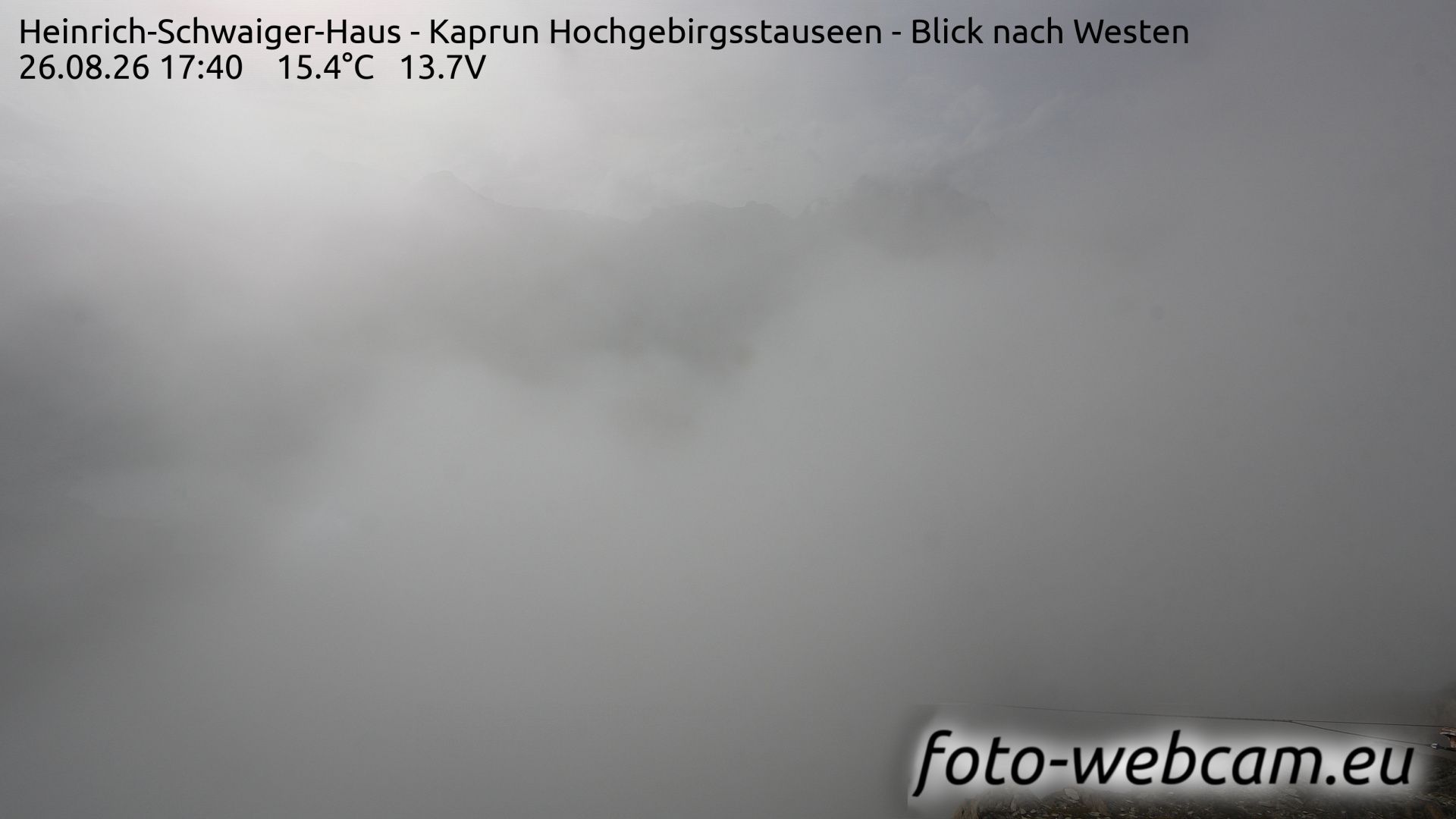 Traffic Cam Fusch an der Grossglocknerstrasse: Heinrich-Schwaiger-Haus - Kaprun Hochgebirgsstauseen - Blick nach Westen