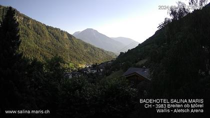 Mörel-Filet: Wellnesskurort Breiten (bei Riederalp) Aletsch Arena VS, Blick Richtung Brig + Glishorn