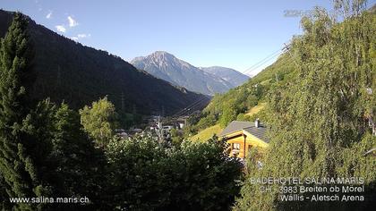 Mörel-Filet: Wellnesskurort Breiten (bei Riederalp) Aletsch Arena VS, Blick Richtung Brig + Glishorn