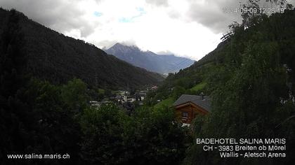 Mörel-Filet: Wellnesskurort Breiten (bei Riederalp) Aletsch Arena VS, Blick Richtung Brig + Glishorn