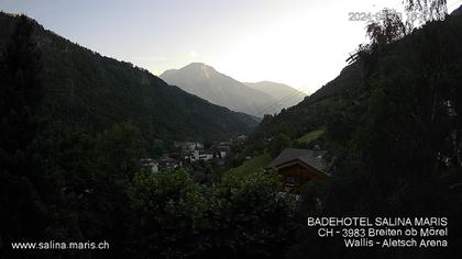 Mörel-Filet: Wellnesskurort Breiten (bei Riederalp) Aletsch Arena VS, Blick Richtung Brig + Glishorn