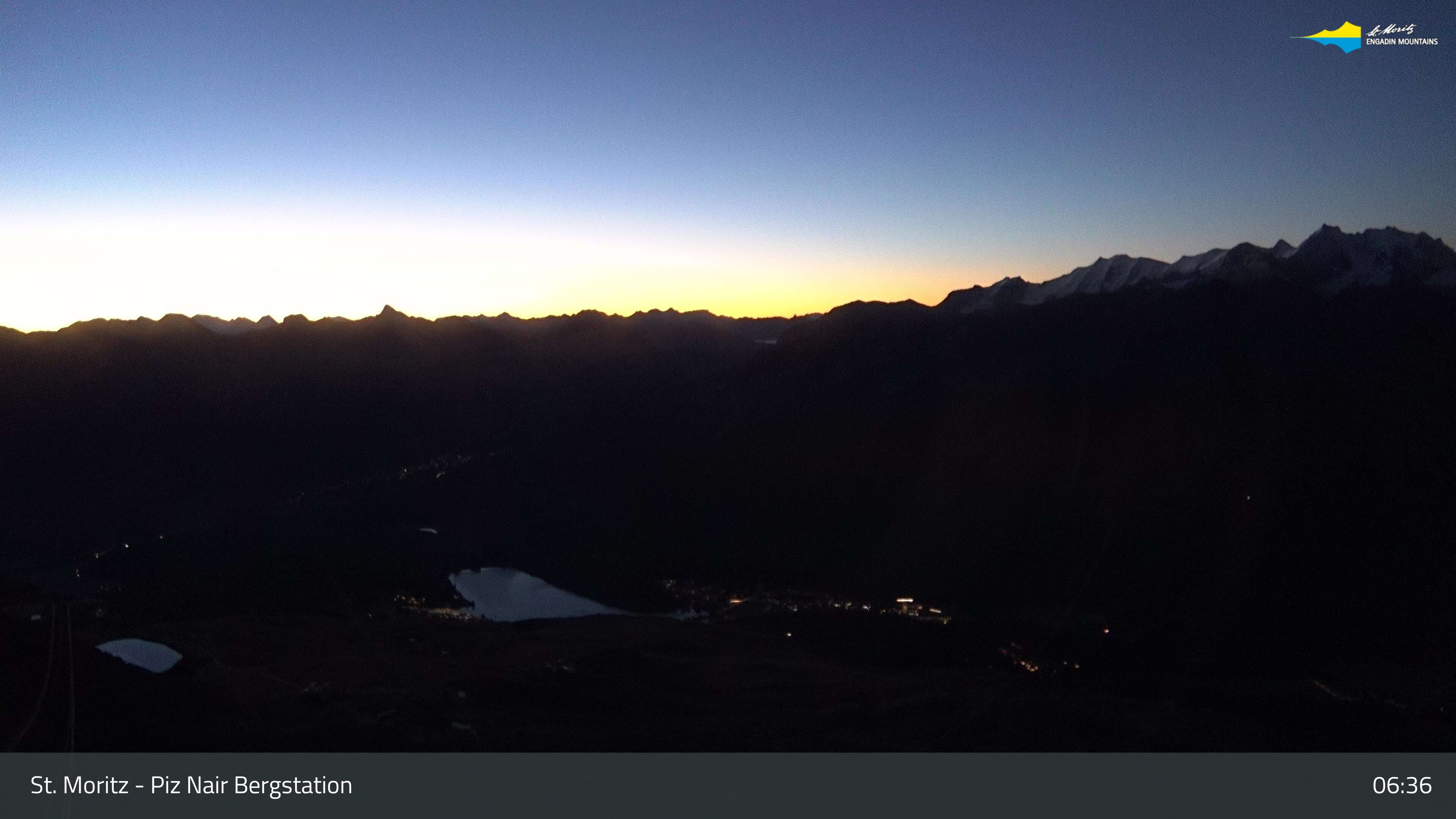Sankt Moritz: St. Moritz - Piz Nair Bergstation, Blick Richtung St. Moritz und Silvaplana