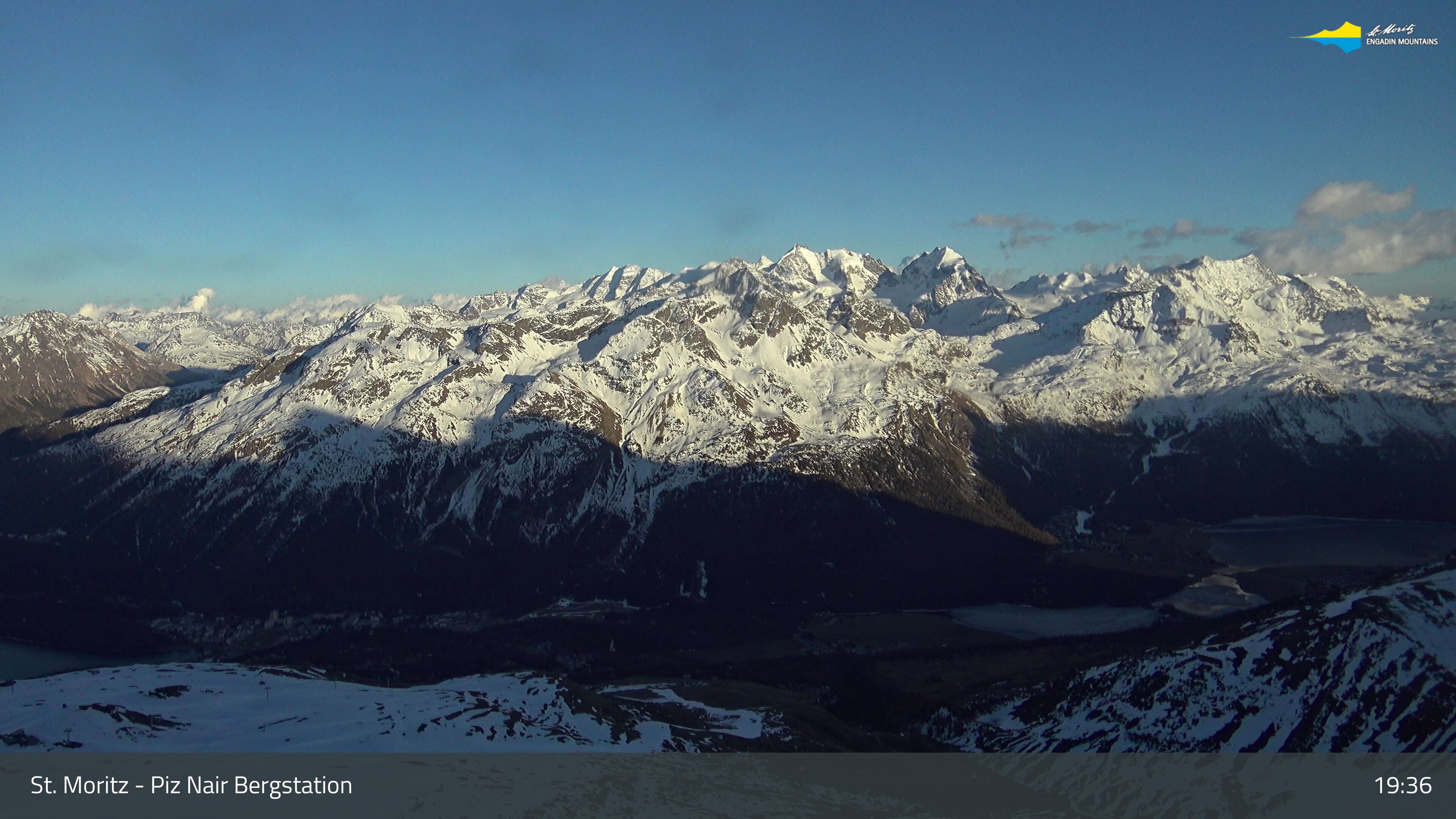 Sankt Moritz: St. Moritz - Piz Nair Bergstation, Blick Richtung St. Moritz und Silvaplana