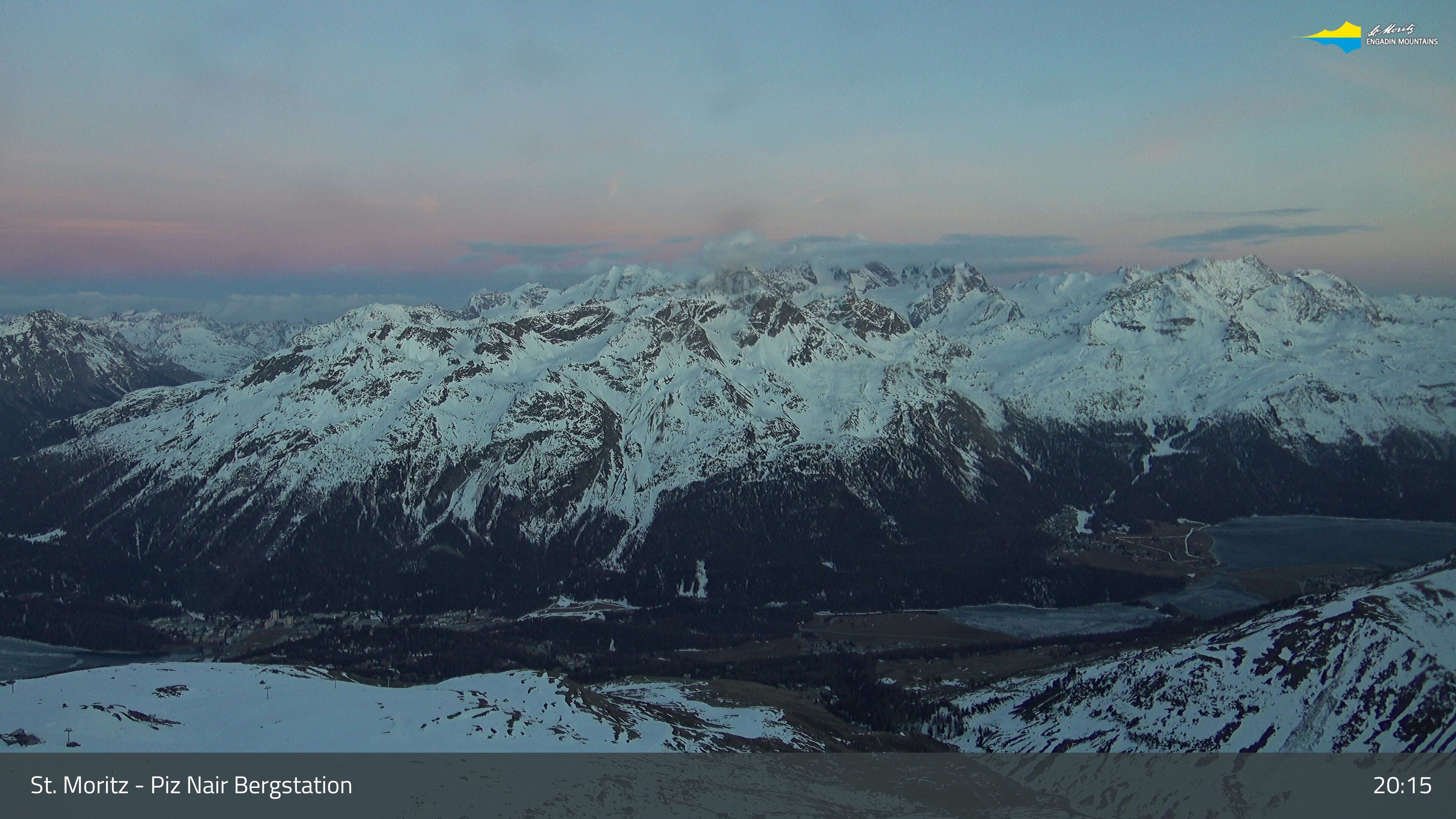 Sankt Moritz: St. Moritz - Piz Nair Bergstation, Blick Richtung St. Moritz und Silvaplana