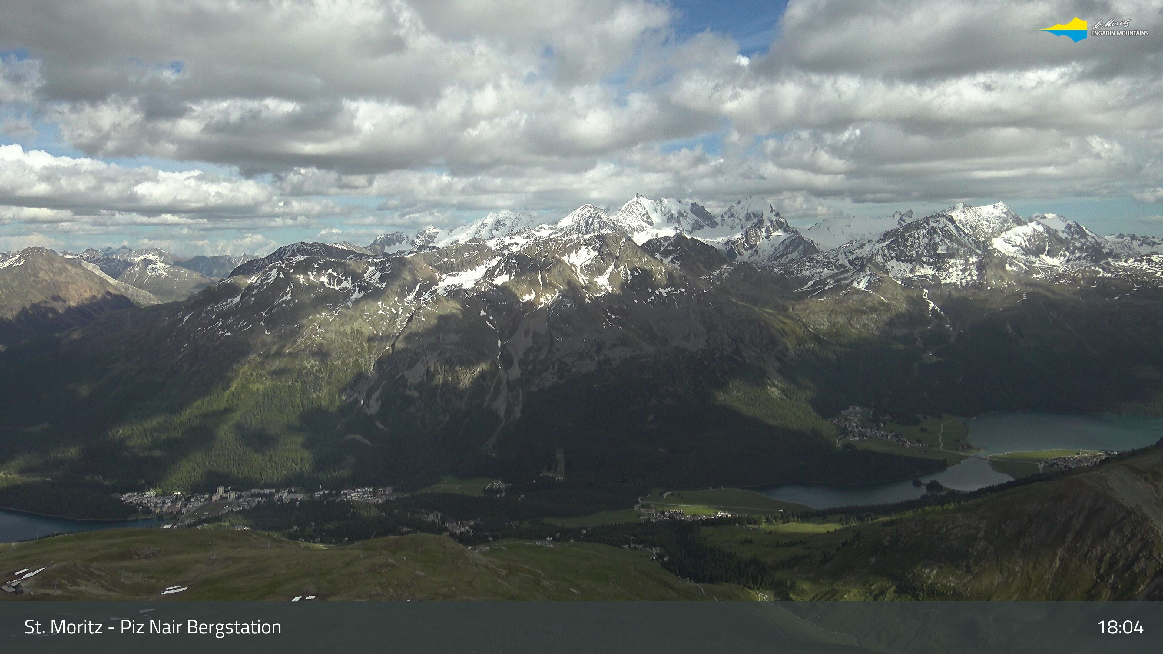 Sankt Moritz: St. Moritz - Piz Nair Bergstation, Blick Richtung St. Moritz und Silvaplana