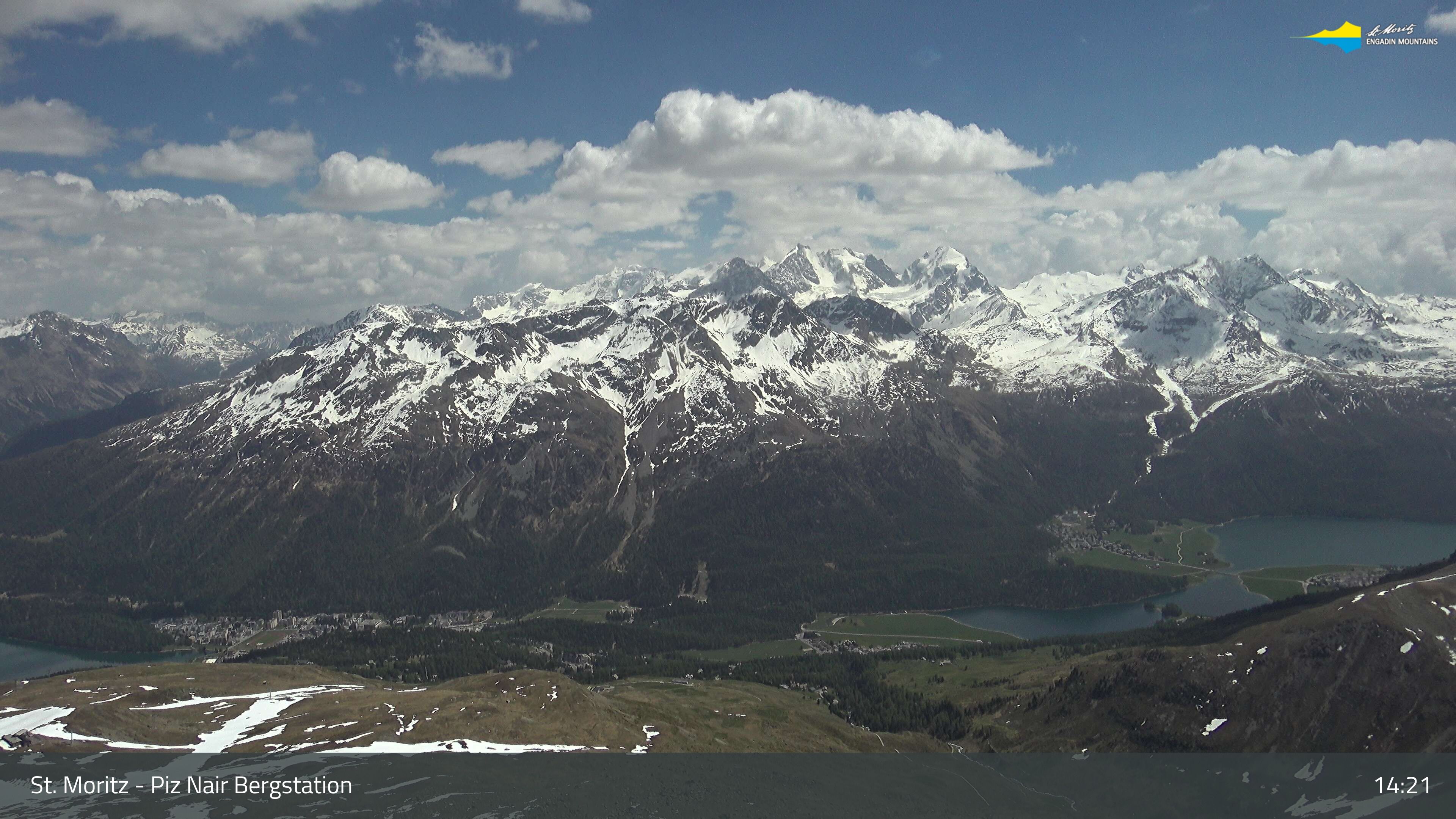 Sankt Moritz: St. Moritz - Piz Nair Bergstation, Blick Richtung St. Moritz und Silvaplana