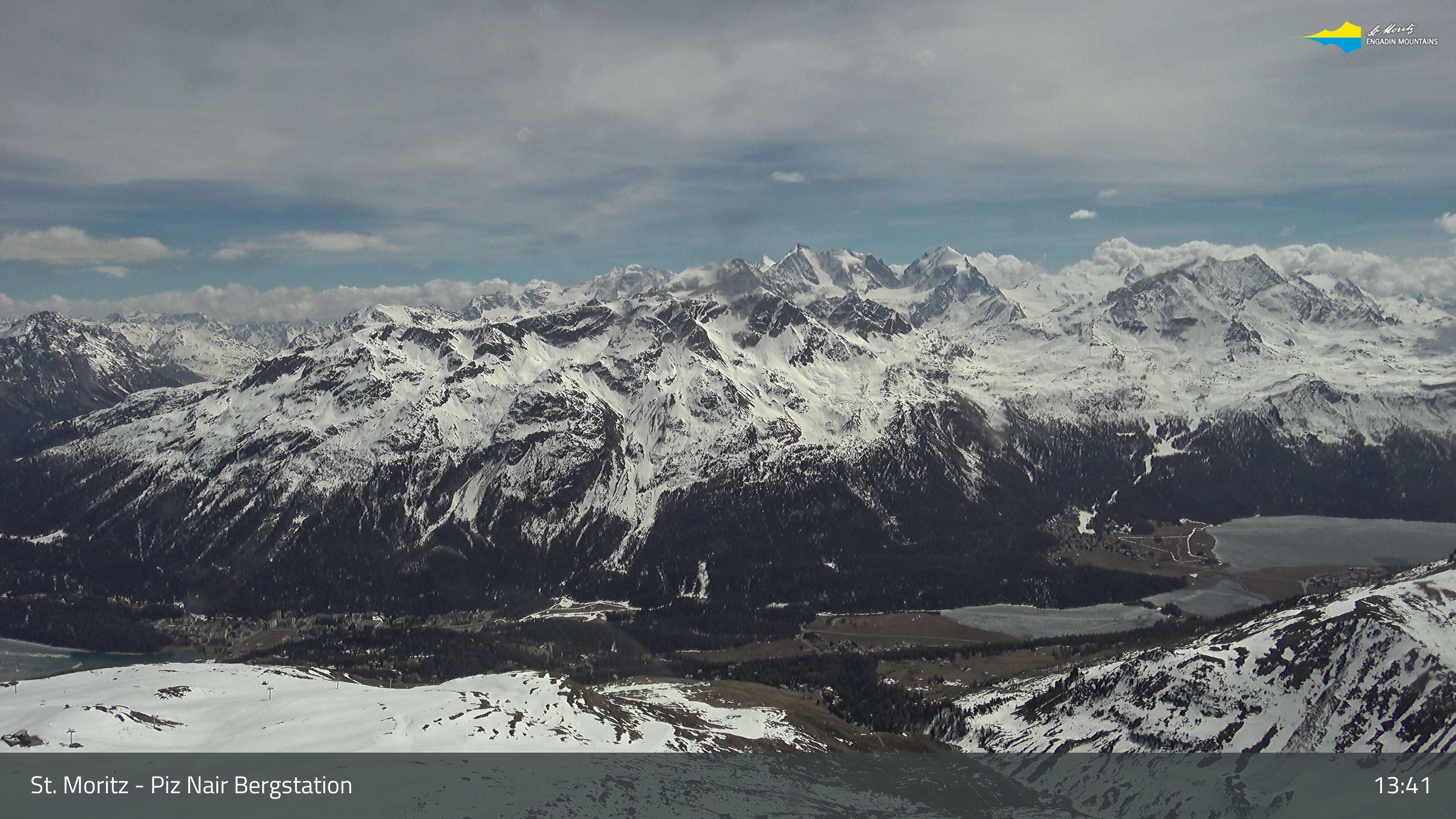 Sankt Moritz: St. Moritz - Piz Nair Bergstation, Blick Richtung St. Moritz und Silvaplana