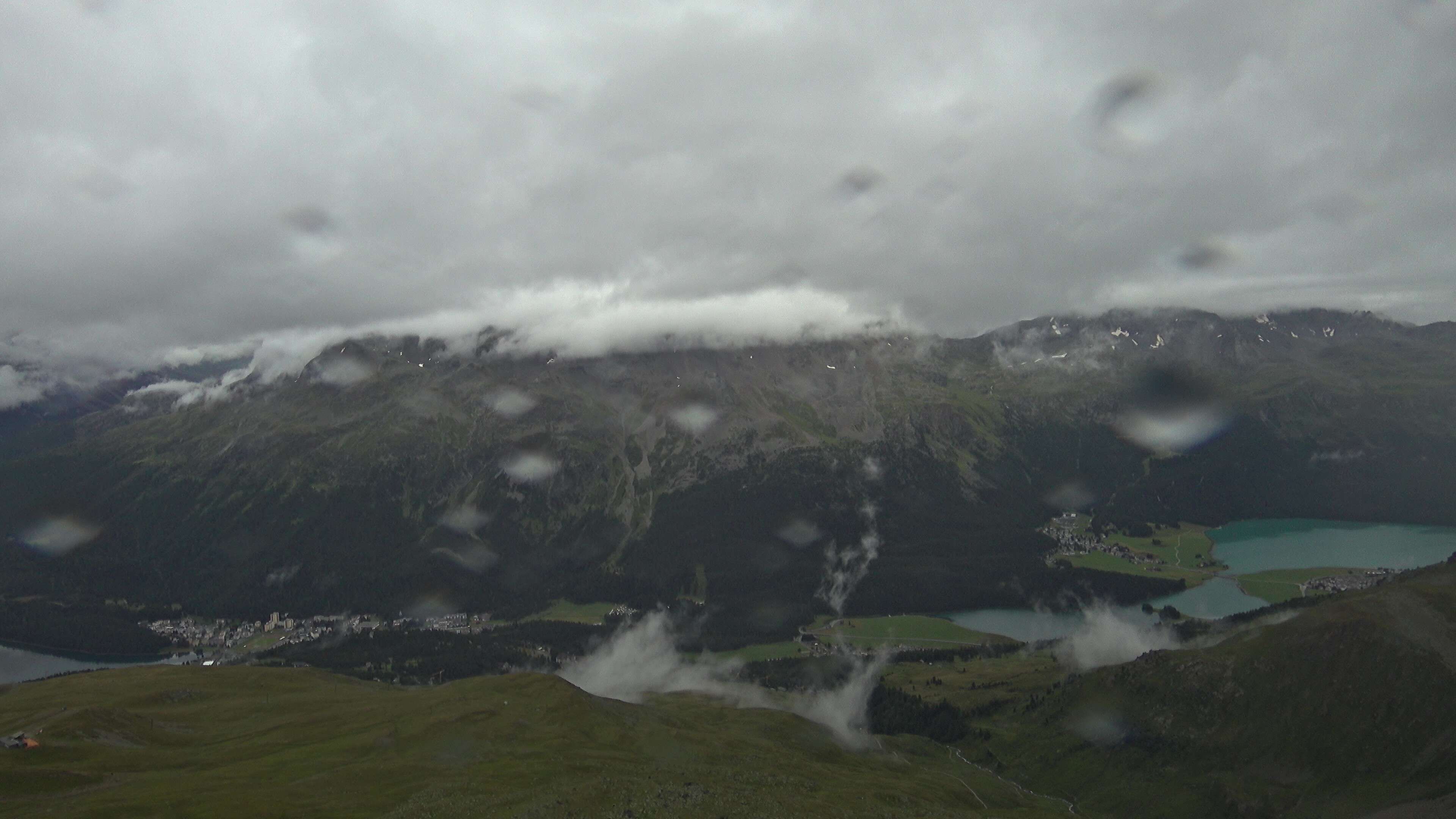 Sankt Moritz: St. Moritz - Piz Nair Bergstation, Blick Richtung St. Moritz und Silvaplana