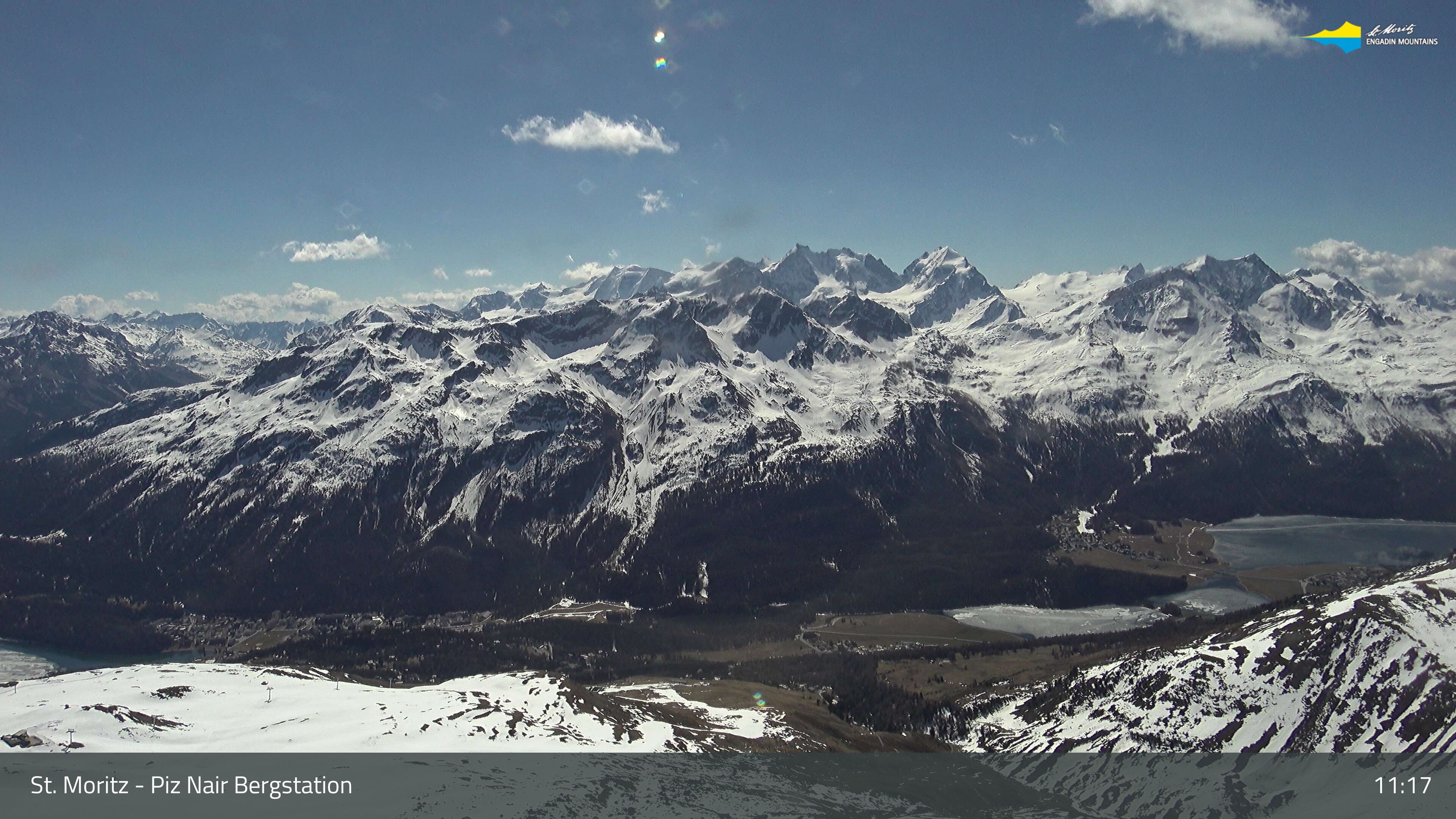 Sankt Moritz: St. Moritz - Piz Nair Bergstation, Blick Richtung St. Moritz und Silvaplana