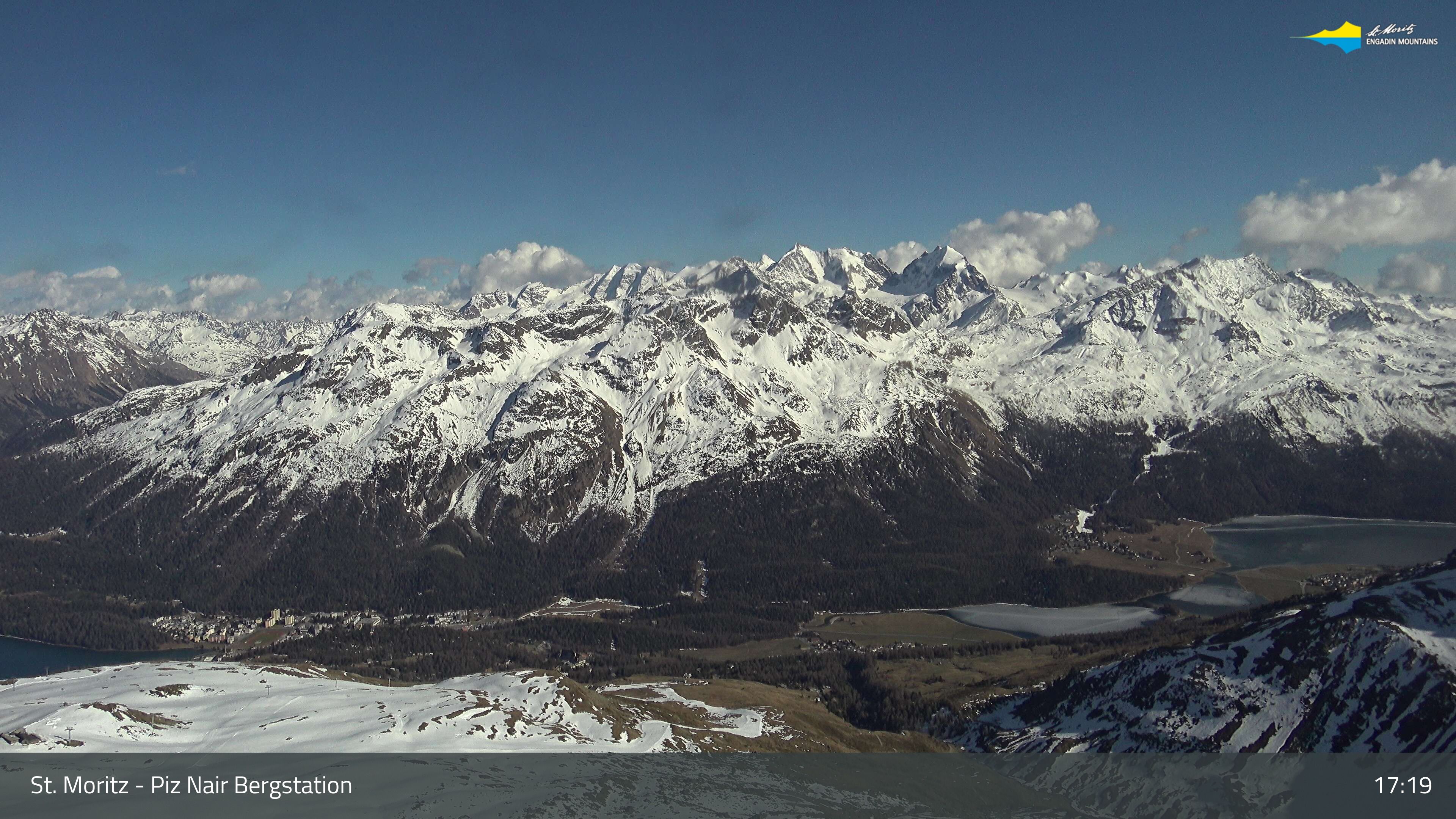 Sankt Moritz: St. Moritz - Piz Nair Bergstation, Blick Richtung St. Moritz und Silvaplana