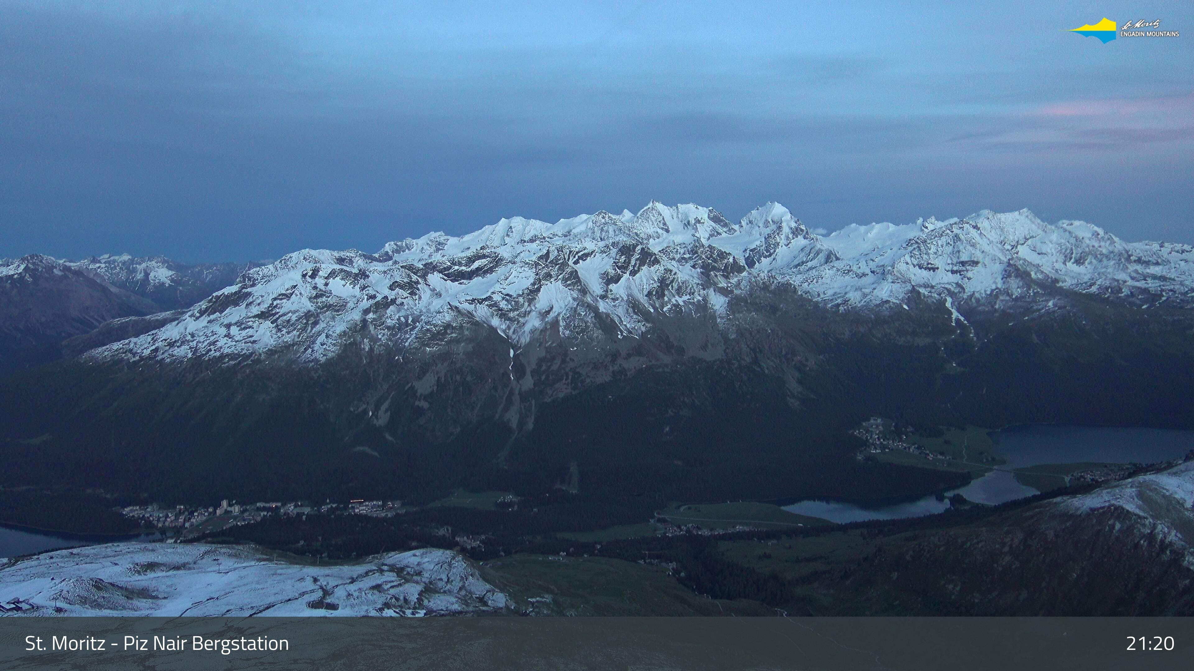 Sankt Moritz: St. Moritz - Piz Nair Bergstation, Blick Richtung St. Moritz und Silvaplana