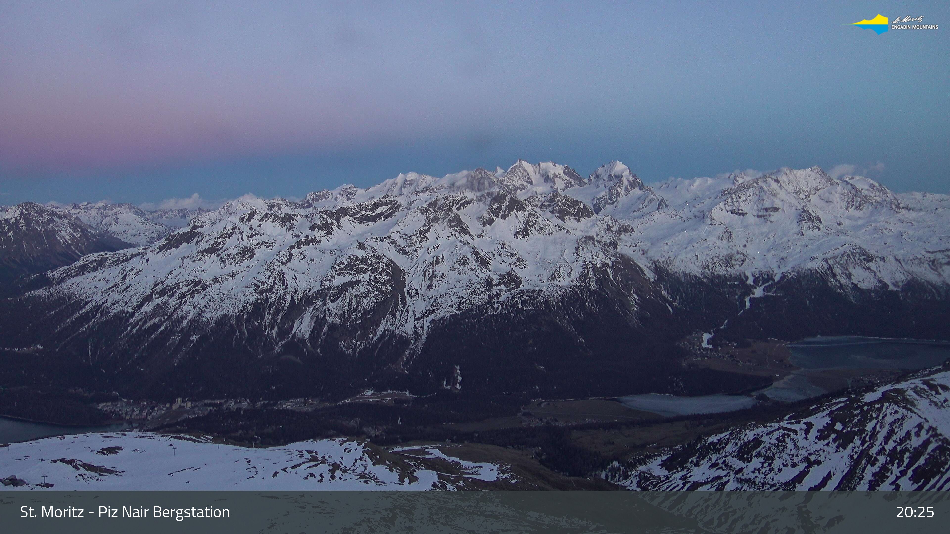 Sankt Moritz: St. Moritz - Piz Nair Bergstation, Blick Richtung St. Moritz und Silvaplana