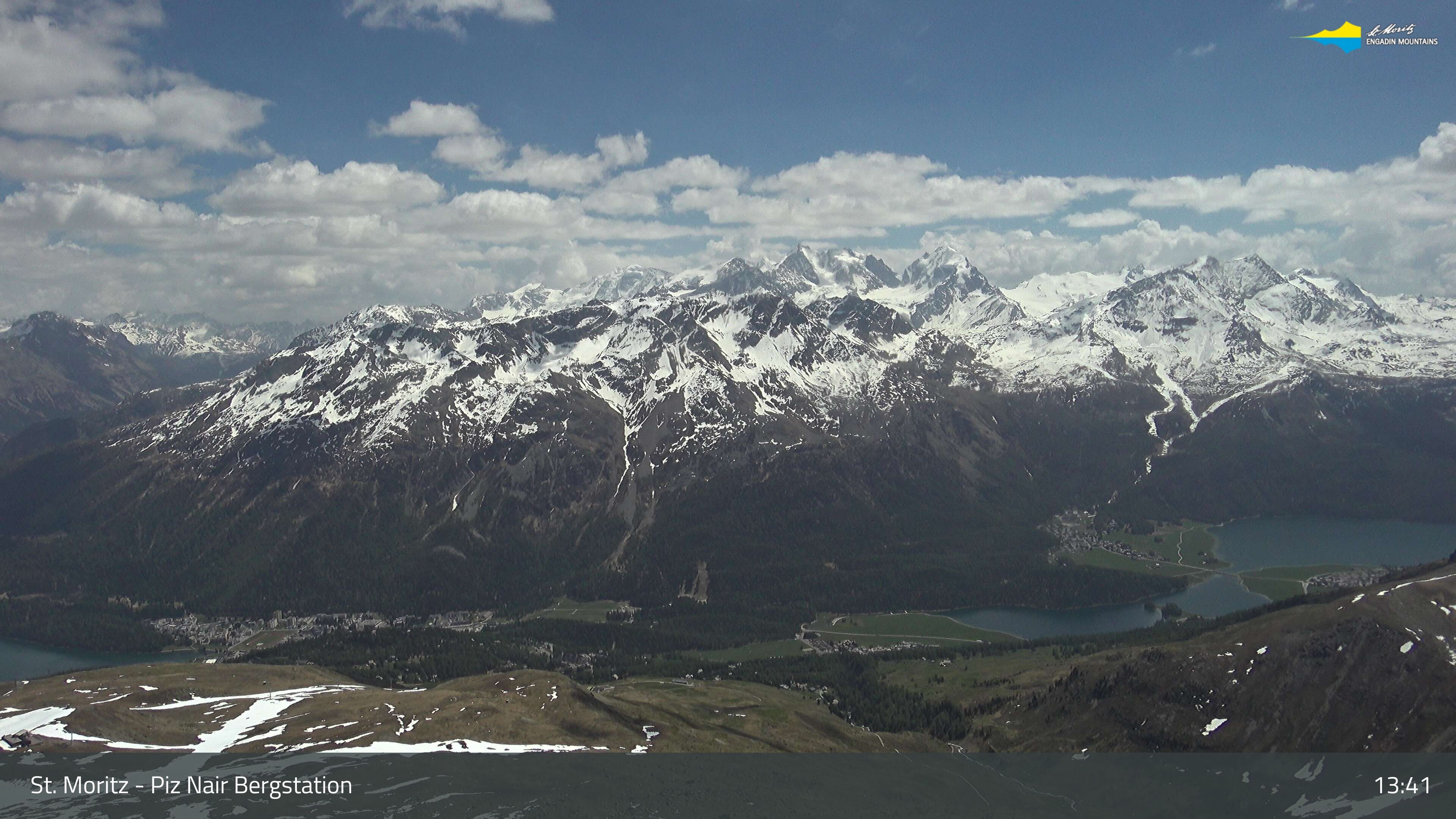Sankt Moritz: St. Moritz - Piz Nair Bergstation, Blick Richtung St. Moritz und Silvaplana