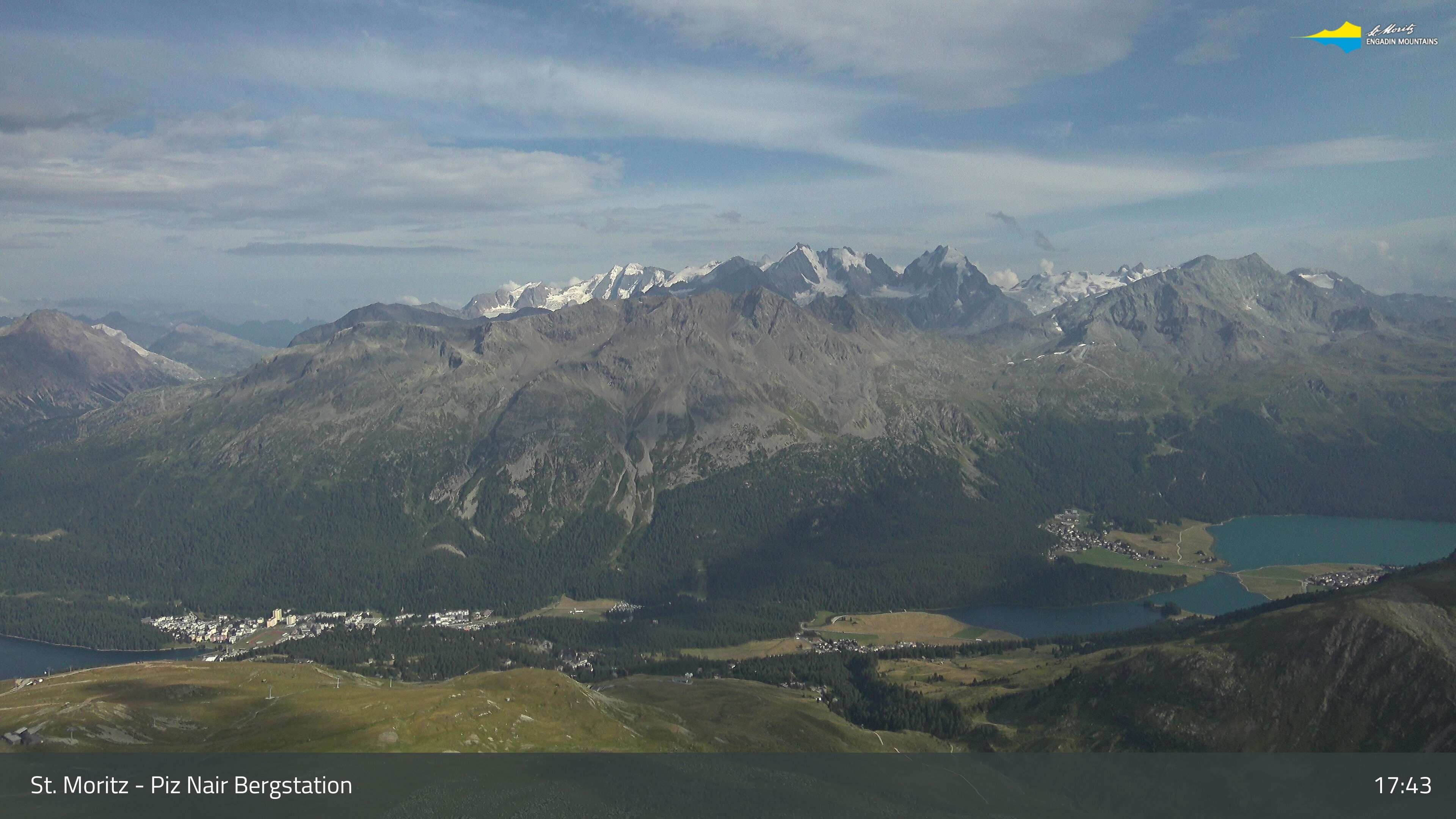 Sankt Moritz: St. Moritz - Piz Nair Bergstation, Blick Richtung St. Moritz und Silvaplana