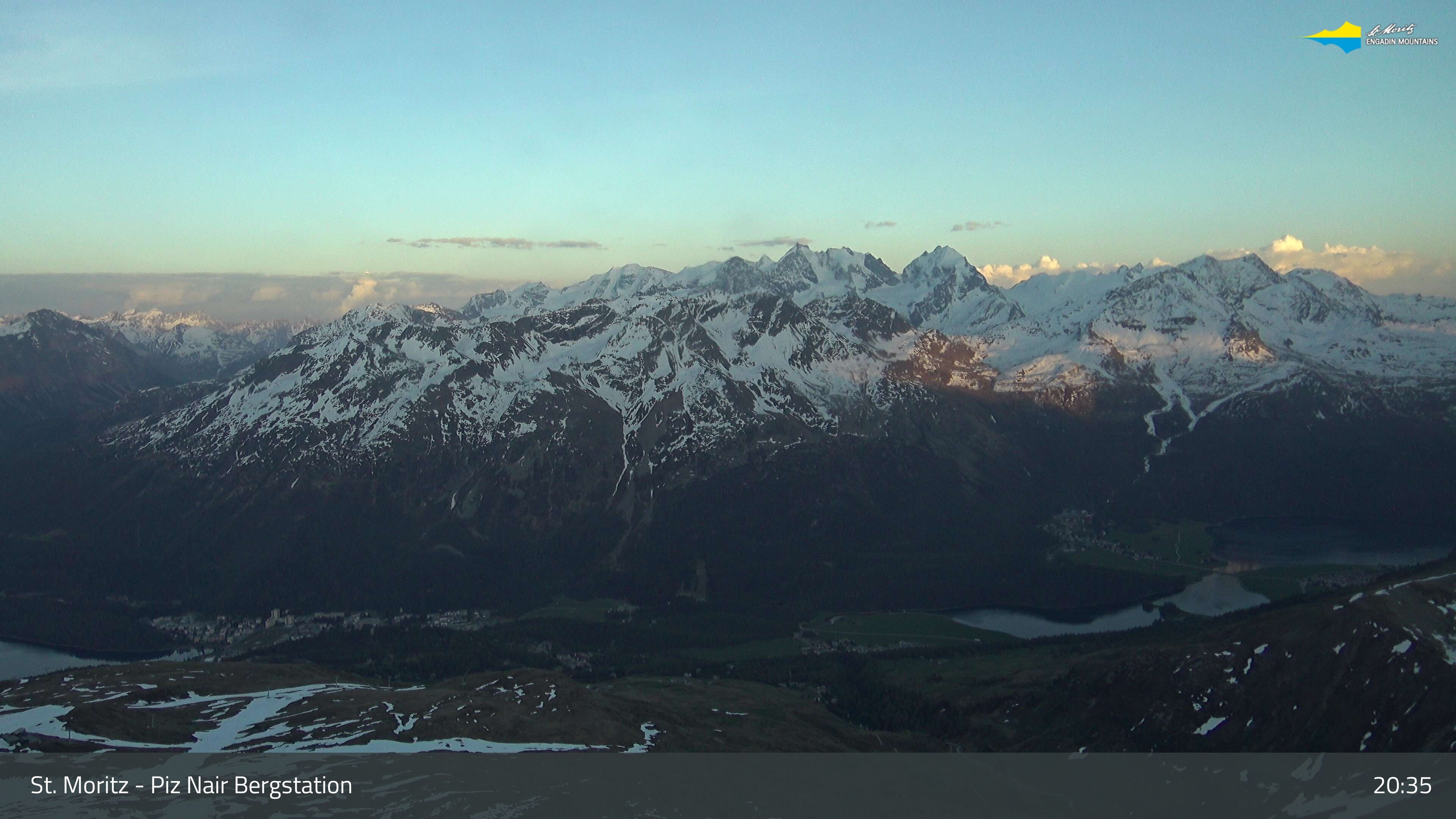 Sankt Moritz: St. Moritz - Piz Nair Bergstation, Blick Richtung St. Moritz und Silvaplana