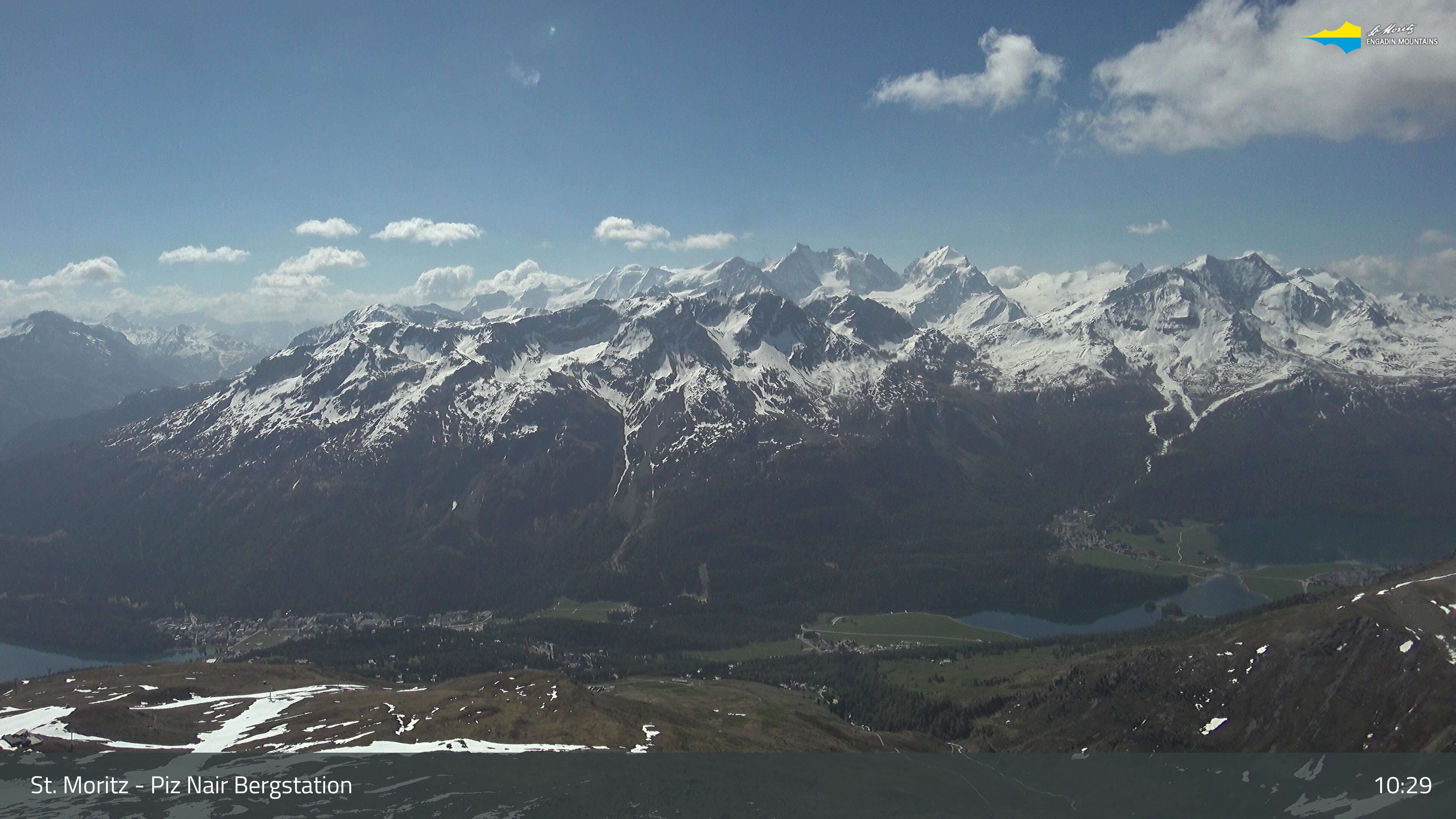 Sankt Moritz: St. Moritz - Piz Nair Bergstation, Blick Richtung St. Moritz und Silvaplana