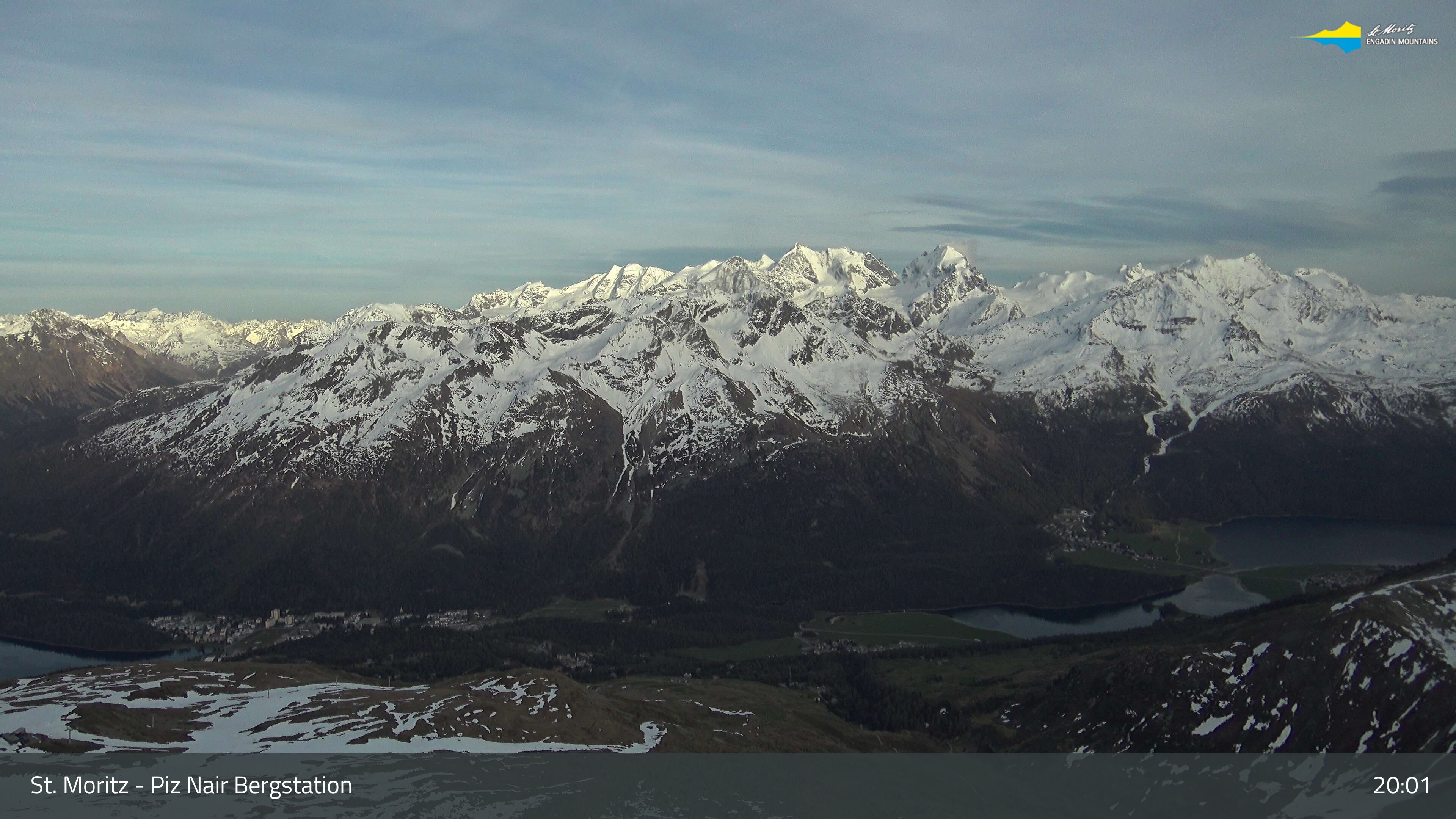 Sankt Moritz: St. Moritz - Piz Nair Bergstation, Blick Richtung St. Moritz und Silvaplana