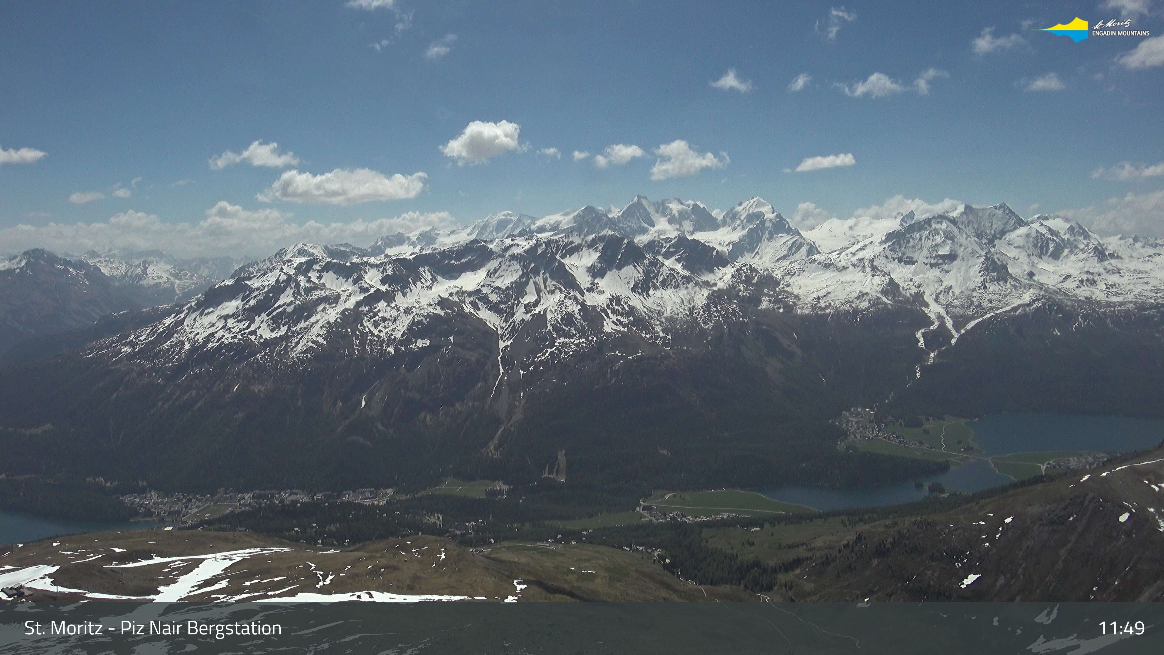 Sankt Moritz: St. Moritz - Piz Nair Bergstation, Blick Richtung St. Moritz und Silvaplana