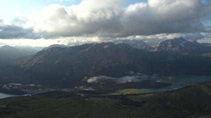 Sankt Moritz: St. Moritz - Piz Nair Bergstation, Blick Richtung St. Moritz und Silvaplana