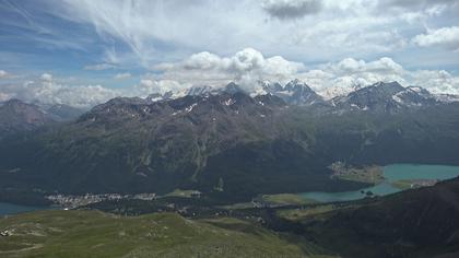 Sankt Moritz: St. Moritz - Piz Nair Bergstation, Blick Richtung St. Moritz und Silvaplana