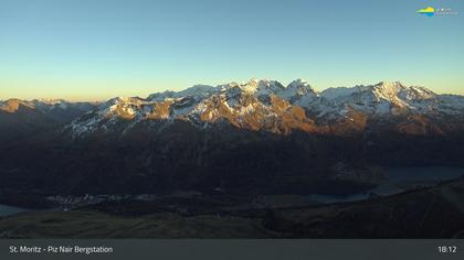 Sankt Moritz: St. Moritz - Piz Nair Bergstation, Blick Richtung St. Moritz und Silvaplana