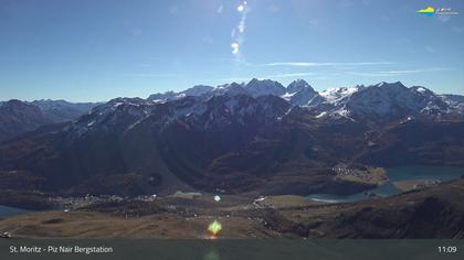 Sankt Moritz: St. Moritz - Piz Nair Bergstation, Blick Richtung St. Moritz und Silvaplana