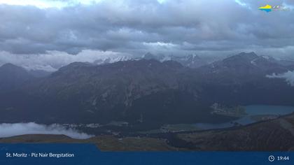 Sankt Moritz: St. Moritz - Piz Nair Bergstation, Blick Richtung St. Moritz und Silvaplana